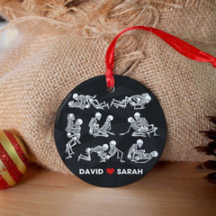 Maxcorners Personalized Black Rose Heart Shape Skeleton Couple Christmas - Ornament