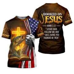 Maxcorners Hooked On Jesus Mark 1:17 Fishing UPF Shirts, Jesus Fishing Shirt, Fishing Shirt For Men