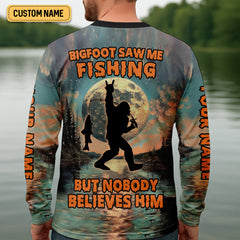 Maxcorners Bigfoot Saw Me Fishing But Nobody Believes Him Funny Sasquatch Fishing SPF Shirt For Men