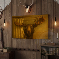 Maxcorners Moose Peeking from Shower Curtain Wrapped Canvas