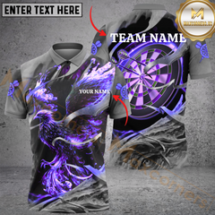 Maxcorners Darts Phoenix Flame Customized Name, Team Name 3D Polo Shirt