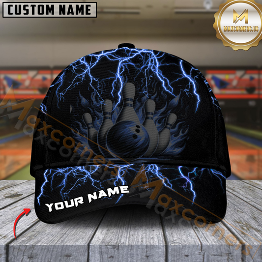 Maxcorners Bowling Thunder Storm Multicolor Personalized Name 3D Cap