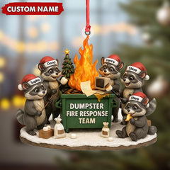 Maxcorners Personalized Dumpster Fire Response Team Christmas Ornament, Custom Name Raccoon Office Crew Gift, Funny Workplace Dumpster Fire Holiday Decor MT2411