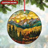 Maxcorners Personalized Deer Stained Glass Acrylic Ornament – Mountain Sunrise Christmas Tree Decoration Gift LM0411