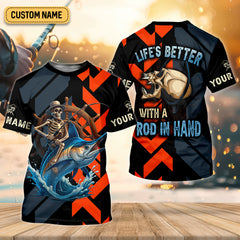 Maxcorners Life's Better With A Rod In Hand SPF Shirts, Marlin Fishing Shirts For Men, Funny Fisherman Gift