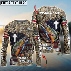Maxcorners Trout Fishing Cross Camo Personalized Name, Team Name 3D Long Sleeve Shirt