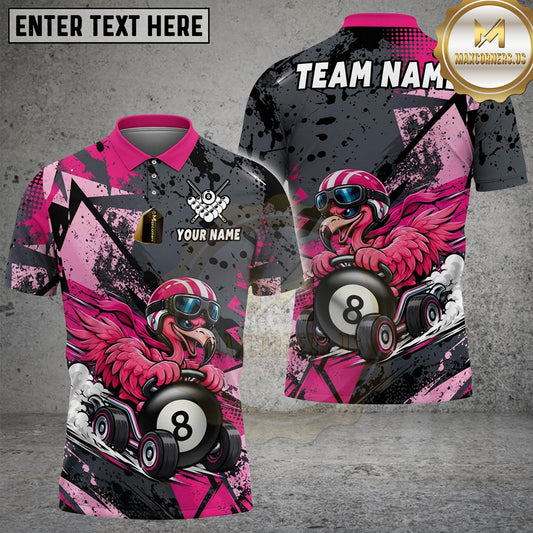 Maxcornerss Billiards Ball 8 Funny Flamingo Racer Customized Name, Team Name 3D Shirt