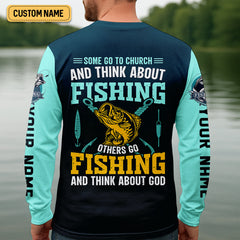 Maxcorners Some Go To Church And Think About Fishing Christian Fishing SPF Shirt For Men, Fisherman Gift, Men's Fishing Shirt