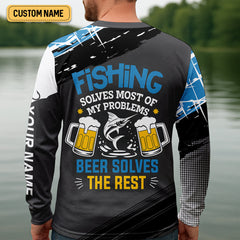 Maxcorners Fishing Solves Most Of My Problems Beer Solves The Rest Funny Fishing Shirt, SPF Shirt For Men, Gift For Fisherman