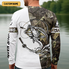 Maxcorners Camo White Fishing UPF Shirts, Camouflage Fishing Shirts, Fishing Gifts For Men, Men's Fishing Shirt