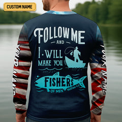 Maxcorners I Will Make You Fishers Of Men Christian Patriotic Fishing Shirt, Fishing UPF Shirts, Fishing Gifts For Men