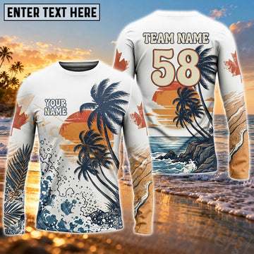 Maxcorners Surfboard Palm Tree Graphic & Tropical Sunset Beach Art Customized Name, Number, Team Name 3D Long Sleeve Shirts