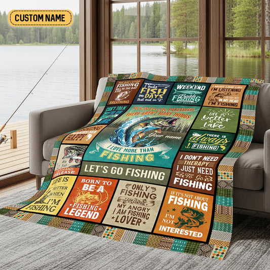Maxcorners Hooked On Fishing Custom Name Blanket, Fishing Blanket, Presents For Fishermen, Gift For Fishing Lover LM0201
