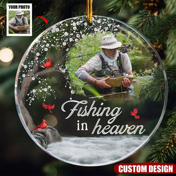 Maxcorners Fishing In Heaven - Memorial Personalized Acrylic Photo Ornament