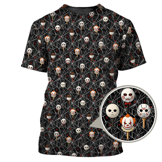 Maxcorners Men's Pattern Golf Shirt, Halloween Golf Shirt For Golfer, Horror Movie Shirt