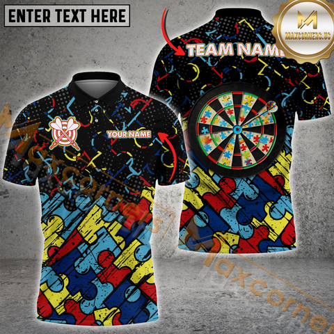 Maxcorners Darts Vibrant Puzzle Pattern Customized Name, Team Name 3D Shirt