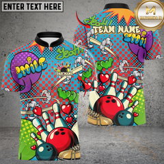 Maxcorners Bowling Retro Graffiti Customized Name, Team Name 3D Shirt (4 Colors)