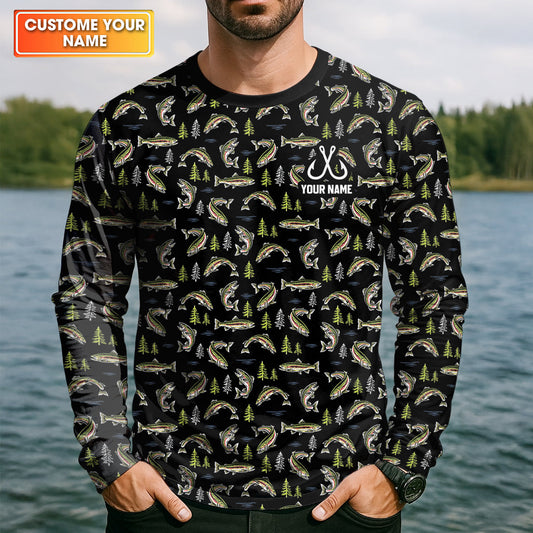 Maxcorners Rainbow Trout Pattern Fishing UPF Shirts, Funny Fishing Shirt, Gift For Fisherman, Fishing Shirts For Men