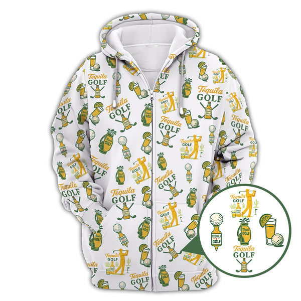 Maxcorners Golf Shirt For Men's, Tequila Golf Pattern Polos, Drink & Golf Shirts, Funny Men Golf Gift