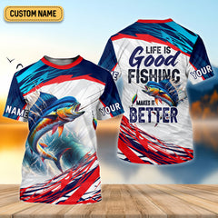 Maxcorners Life Is Good Fishing Makes It Better SPF Shirts, Fishing Shirts For Men, Funny Fisherman Gift