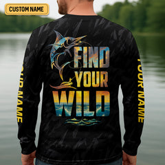 Maxcorners Find Your Wild Swordfish Fishing SPF Shirt For Men, Gift For Fisherman, Men's Fishing Shirt