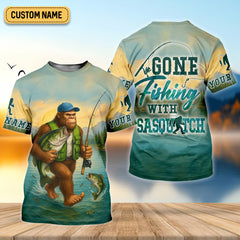 Maxcorners Gone Fishing With Sasquatch, Fishing Shirts, SPF Long Sleeve Shirts, Fishing Shirts For Men