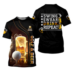 Maxcorners Swing Swear Drink Repeat Funny Golf Polo Shirt, Mens Golf Gift, Golf Lover Gift