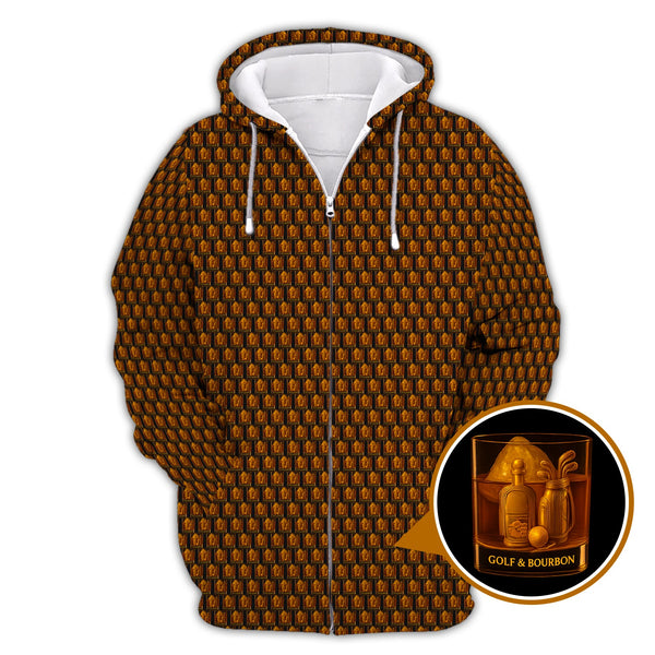 Maxcorners Golf & Bourbon Pattern Golf Shirt, Bourbon Golf Shirt For Men, Funny Men Golf Gift, Bourbon Golf Shirt For Golfers