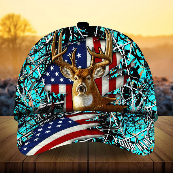 Maxcorners Best US Flag Ragged Deer Hunting Camo Pattern 3D Multicolor Personalized Cap