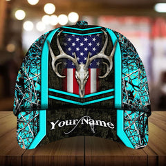 Maxcorners Cool American Flag Skull Deer Hunting Camo Pattern 3D Multicolor Personalized Cap