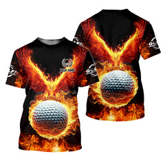 Maxcorners Fire Golf Ball Custom Men's Golf Polo Shirt, Golfing Apparel, Golf Gifts For Men