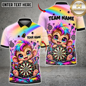 Maxcorners Darts Cute Monkey Mascot Rainbow Sparkles Target Board Graphic Customized Name, Team Name 3D Shirts