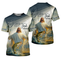 Maxcorners Even Jesus Has A Fish Story Funny Fishing Shirt, SPF Shirt For Men, Men Long Sleeve Shirt