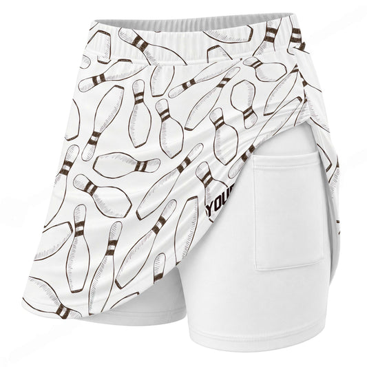 Maxcorners Customized Bowling Trouser Skirts With Shorts Underneath, Bowling Pencil Sketch Pins With Pockets