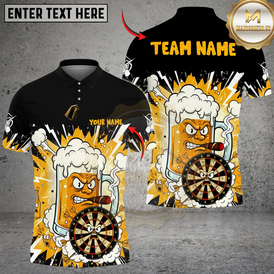 Maxcorners Darts Smoking Beer Mug Character Multicolor Options Personalized Name Shirt (6 Colors)