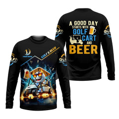 Maxcorners A Good Day Starts With Golf Cart & Beer Custom Golf Polo Shirt, Funny Golf Shirt, Golf Gift For Men