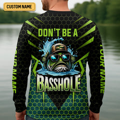 Maxcorners Basshole Funny Fishing Shirt, Camouflage Fishing Shirts, SPF Shirt For Men, Hooded Fishing Shirt