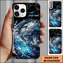 Maxcorners Tuna Electric Wave Splash Dark Blue Art Personalized Name Phone Case
