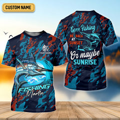Maxcorners Marlin Fishing SPF Shirts, Gone Fishing Be Back At Sunset Or Maybe Sunrise Shirts For Men, Funny Fisherman Gift
