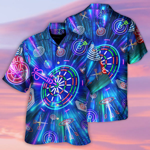 Maxcorners Darts Neon Sign Bright Royal 3D Hawaiian Shirt