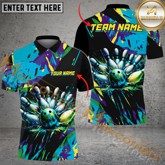 Maxcorners Black And Color Ink Bowling Jersey Multicolor Options Personalized Name, Team Name 3D Shirt