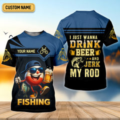 Maxcorners I Just Wanna Drink Beer And Jerk My Rod SPF Shirts, Fishing Shirts For Men, Funny Fisherman Gift