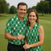 Maxcorners Green And White Lucky Four Leaf Clover Argyle Pattern St Patrick's Day Golf Shirt, Polo Shirts For Men