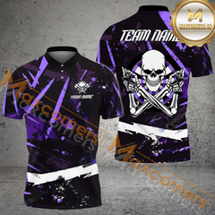 Maxcorners Darts Skull Racing Style Mutilcolor Options Personalized Name, Team Name 3D Polo Shirt