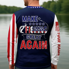 Maxcorners Make Fishing Great Again Patriotic Fishing Shirt, American Flag Fishing Shirt, Fishing UPF Shirts, Men's Fishing Shirt