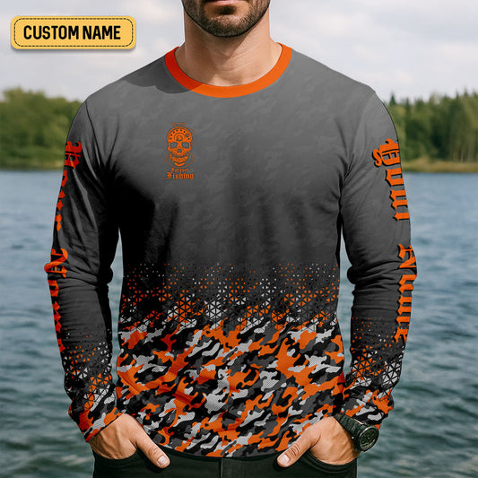 Maxcorners Skull Camo Personalized Fishing Shirt, Skeleton Angler, Skeleton Fisherman, Fishing Shirts For Men