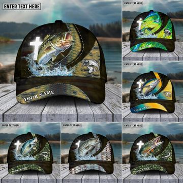 Maxcorners Fishing Cross Skinfish Flag Of United States Sport Pattern Personalized Name 3D Cap (11 Breeds)