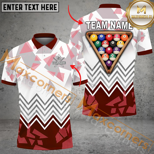 Maxcorners Rack Upside Down Billiard Jersey Multicolor Options Personalized Name, Team Name 3D Polo Shirt (4 Colors)