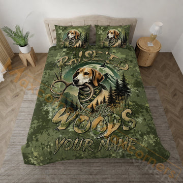 Maxcorners Hunting Deer Skull Green Forest Camo Design Bedding Set 3D Print Custom Name