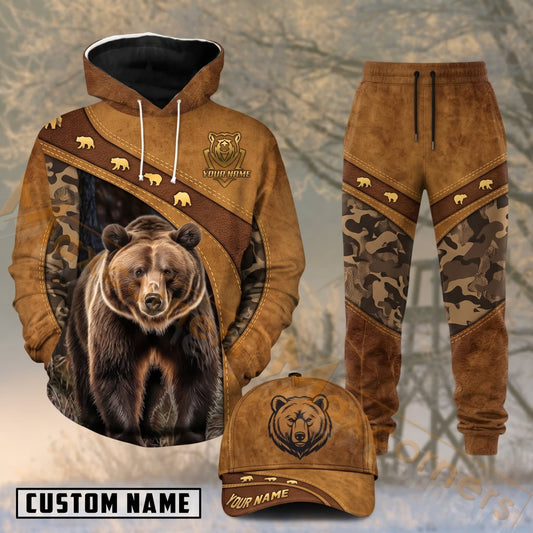 Maxcorners Hunting Brown Bear Woodland Camo Personalized 3D Shirts